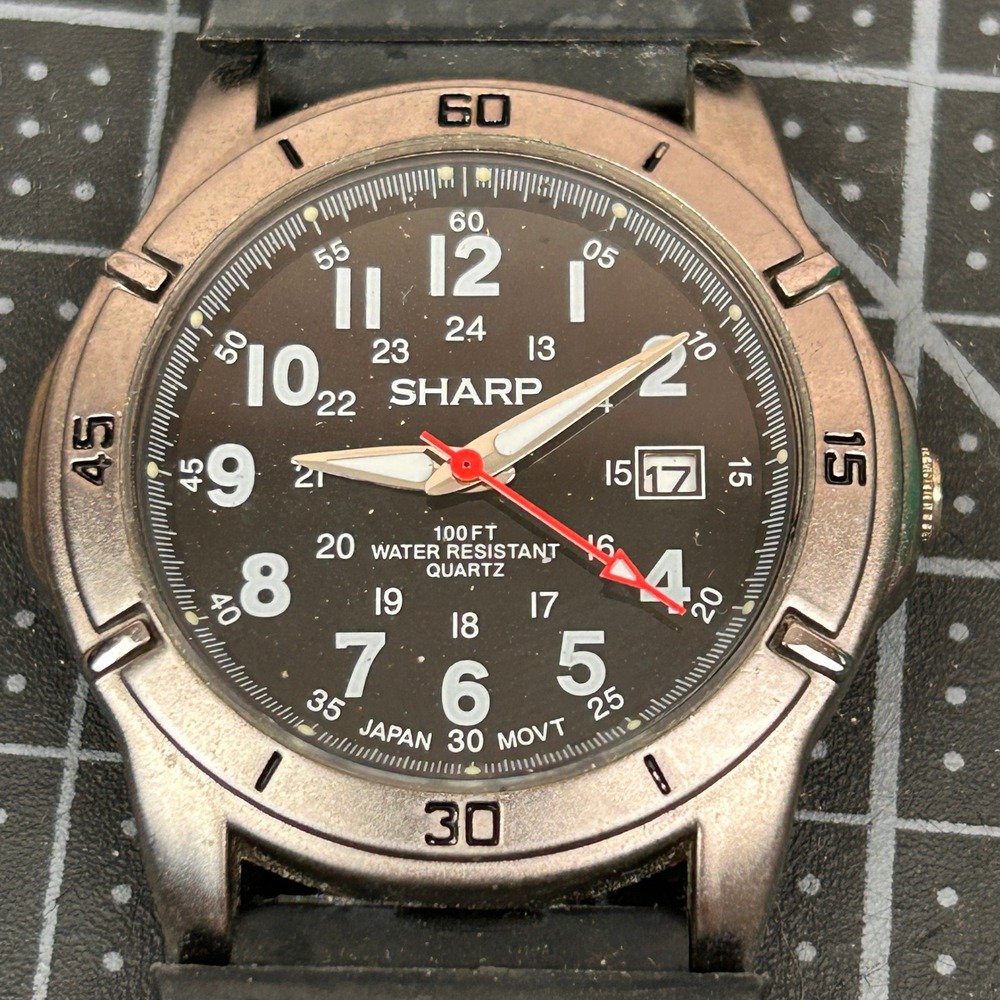 Sharp Quartz Watch Black Dial Water‎ Resistant Silicone Band Japan Movt SHP2083